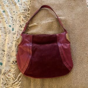 B. Makowsky Classic Shoulder Bag Maroon/Red/Suede Leather